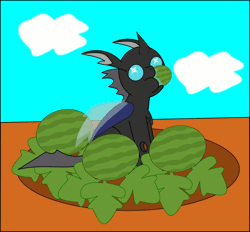 Size: 810x751 | Tagged: animated, artist:planetkiller, changeling, changeling loves watermelon, changeling oc, cute, derpibooru import, food, gif, oc, safe, solo, unofficial characters only, watermelon