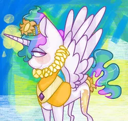 Size: 788x748 | Tagged: safe, artist:ideekai, derpibooru import, princess celestia, alicorn, pony, alternate hairstyle, clothes, collar, crown, dress, elizabethan, female, jewelry, mare, necklace, regal, regalia, ruff (clothing), solo