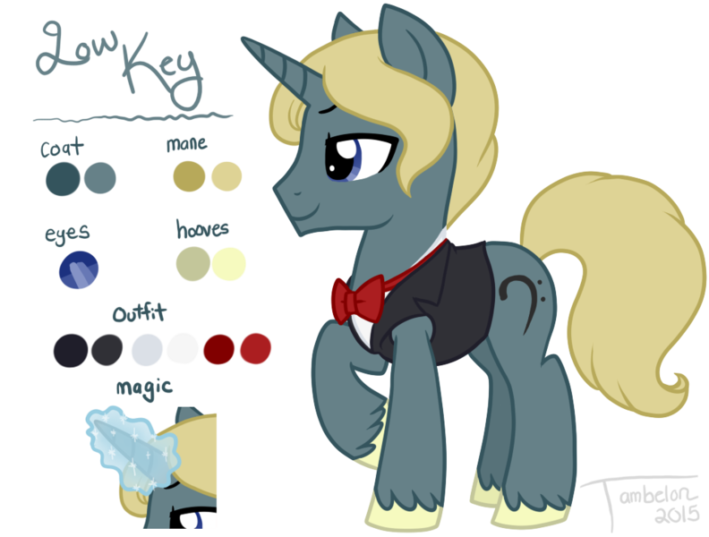 Size: 1024x776 | Tagged: safe, artist:tambelon, derpibooru import, oc, oc:low key, unofficial characters only, pony, unicorn, clothes, male, reference sheet, solo, stallion