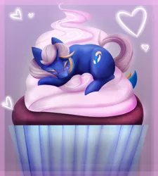 Size: 1024x1138 | Tagged: safe, artist:csox, derpibooru import, oc, unofficial characters only, pony, unicorn, cupcake, cute, food, gift art, glasses, heart, ocbetes, sleeping, solo