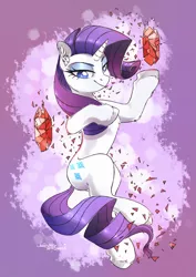 Size: 1725x2431 | Tagged: artist:lavendersweet69, derpibooru import, gem, rarity, safe, shards, shattered, signature, smiling, solo