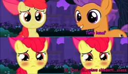 Size: 1048x611 | Tagged: safe, artist:mrerzebra92, derpibooru import, apple bloom, tender taps, apple bloom in love, comic, female, male, shipping, spanish, straight, tenderbloom, translated in the description