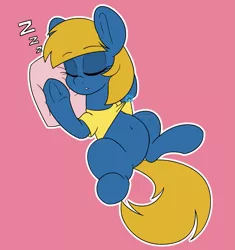 Size: 1221x1298 | Tagged: safe, artist:sweetfilthyfun, derpibooru import, oc, oc:rainy season, unofficial characters only, earth pony, pony, belly, belly button, chubby, clothes, cute, female, pillow, shirt, shirt lift, sleeping, solo, underhoof, zzz
