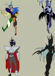 Size: 1696x2333 | Tagged: anthro, artist:darthcraftus, derpibooru import, discord, kaijin, kaijufied, king sombra, nightmare moon, queen chrysalis, safe, tokusatsu