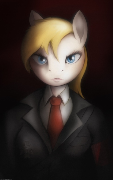 Size: 1000x1600 | Tagged: anthro, armband, artist:darkdoomer, bust, clothes, derpibooru import, female, looking at you, medal, military, nazi, necktie, oc, oc:aryanne, portrait, safe, solo, uniform, unofficial characters only