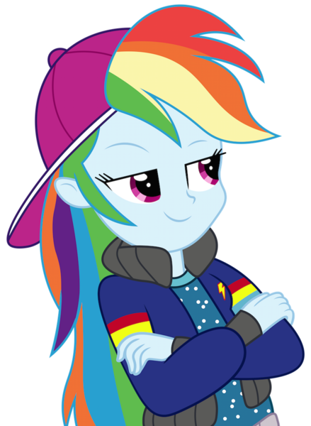 Size: 3745x5120 | Tagged: safe, artist:spottedlions, derpibooru import, rainbow dash, eqg summertime shorts, equestria girls, get the show on the road, absurd resolution, backwards ballcap, baseball cap, cap, clothes, crossed arms, female, hat, rapper, rapper dash, simple background, solo, transparent background, vector