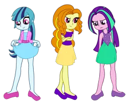 Size: 2115x1682 | Tagged: safe, artist:mlprocker123, derpibooru import, adagio dazzle, aria blaze, sonata dusk, equestria girls, rainbow rocks, clothes, cute, dress, high heels, shoes, simple background, skirt, skirt lift, sleeveless, the dazzlings, transparent background, trio, younger