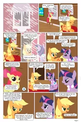 Size: 864x1296 | Tagged: apple bloom, applejack, artifact, artist:dekomaru, clothes, comic, comic:the greatest gift, derpibooru import, saddle, safe, scarf, snow, twilight sparkle