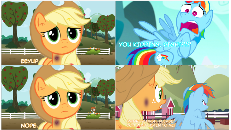 Size: 1920x1080 | Tagged: abuse, abuse edit, applejack, artist:mrerzebra92, button mash, comic, comic:applejack - life of hell, derpibooru import, edit, faic, jackabuse, rainbow dash, semi-grimdark