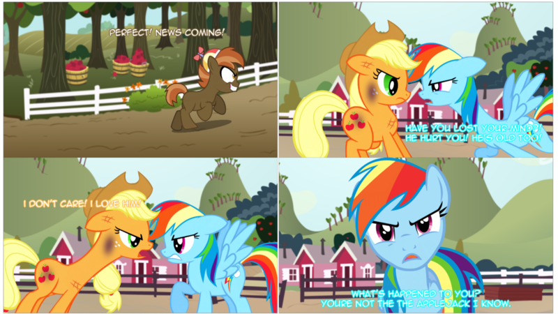 Size: 1920x1080 | Tagged: abuse, abuse edit, applejack, artist:mrerzebra92, button mash, comic, comic:applejack - life of hell, derpibooru import, edit, jackabuse, rainbow dash, semi-grimdark