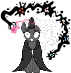 Size: 5592x5760 | Tagged: safe, artist:osipush, derpibooru import, oc, unofficial characters only, pony, unicorn, absurd resolution, cloak, clothes, creepy, cutie mark, evil grin, female, glowing eyes, glowing horn, grin, magic, mare, simple background, smiling, transparent background, white hair