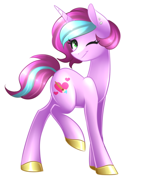 Size: 1523x1904 | Tagged: safe, artist:scarlet-spectrum, derpibooru import, oc, oc:artsy fantasy, unofficial characters only, pony, unicorn, colored pupils, commission, ear piercing, female, green eyes, looking at you, mare, one eye closed, piercing, raised leg, simple background, smiling, solo, transparent background, wink