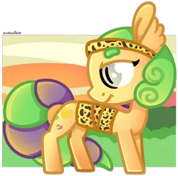 Size: 1430x1420 | Tagged: safe, artist:amberpone, derpibooru import, oc, unofficial characters only, bat pony, gecko, pony, animal costume, bat eyes, clothes, costume, digital art, ear fluff, eyebrows, fanart, female, gray eyes, green mane, long tail, mane, mare, orange fur, original art, original character do not steal, paint tool sai, painttoolsai, purple mane, shading, sky, smiling, tail, teenager