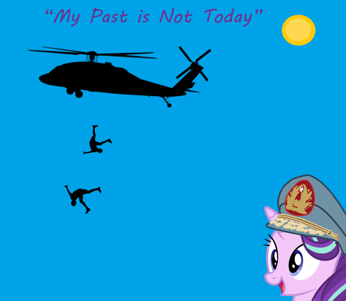 Size: 1493x1300 | Tagged: semi-grimdark, derpibooru import, starlight glimmer, pony, unicorn, my past is not today, augusto pinochet, chile, communism, execution, female, free helicopter rides, hat, helicopter, mare, murder, politics, solo focus, stalin glimmer, subverted meme, we are going to hell