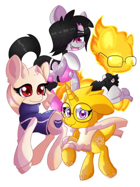 Size: 1400x1866 | Tagged: safe, artist:blazemizu, derpibooru import, ponified, pony, alphys, crossover, grillby, mettaton, mettaton ex, simple background, toriel, transparent background, undertale