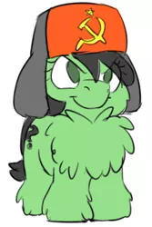 Size: 284x426 | Tagged: safe, artist:lockhe4rt, derpibooru import, oc, oc:anonfilly, unofficial characters only, chest fluff, communism, female, filly, fluffy, hat, simple background, solo, soviet, soviet union, ushanka, white background