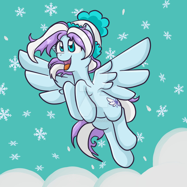 Size: 1024x1024 | Tagged: safe, artist:yoshimarsart, derpibooru import, oc, oc:snow angel, unofficial characters only, pegasus, pony, cap, female, flying, hat, mare, solo, watermark