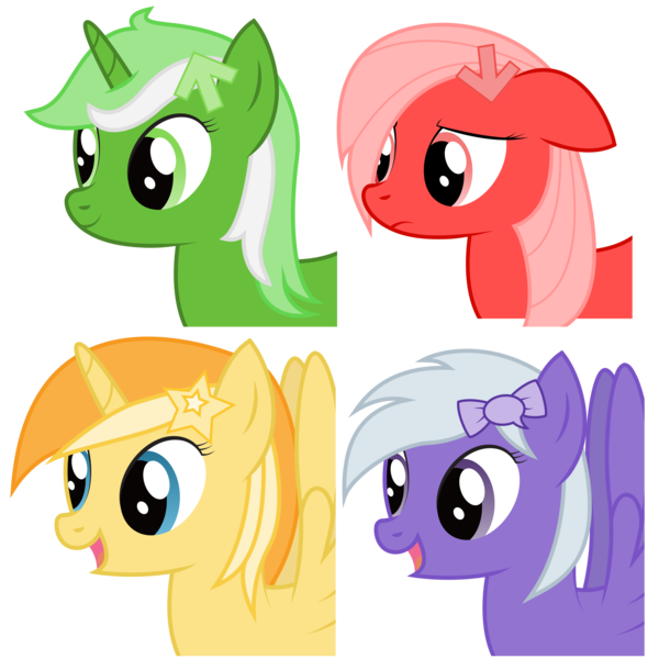 Size: 3024x3024 | Tagged: safe, artist:joey, derpibooru import, oc, oc:comment, oc:downvote, oc:favourite, oc:upvote, ponified, unofficial characters only, alicorn, earth pony, pegasus, pony, unicorn, derpibooru, .svg available, april fools, april fools 2017, arrow, bust, collage, derpibooru ponified, female, floppy ears, frown, hairclip, icon, mare, meta, open mouth, portrait, quartet, ribbon, side view, simple background, smiling, solo, speech bubble, spread wings, stars, svg, symbol, transparent background, vector, wings