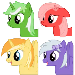 Size: 3024x3024 | Tagged: safe, artist:joey, derpibooru import, oc, oc:comment, oc:downvote, oc:favourite, oc:upvote, ponified, unofficial characters only, alicorn, earth pony, pegasus, pony, unicorn, derpibooru, .svg available, april fools, april fools 2017, arrow, bust, collage, derpibooru ponified, female, floppy ears, frown, hairclip, icon, mare, meta, open mouth, portrait, quartet, ribbon, side view, simple background, smiling, solo, speech bubble, spread wings, stars, svg, symbol, transparent background, vector, wings