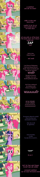 Size: 2000x8839 | Tagged: safe, artist:mlp-silver-quill, derpibooru import, pinkie pie, twilight sparkle, twilight sparkle (alicorn), alicorn, pony, comic:pinkie pie says goodnight, absurd resolution, april fools, april fools joke, clothes, comic, costume, pinkamena diane pie, pinkiecorn, ponyville, princess, xk-class end-of-the-world scenario, zipper