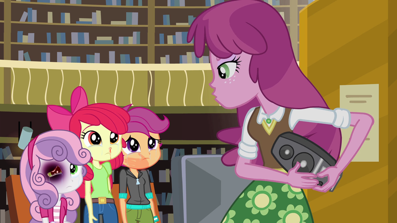 Size: 1920x1080 | Tagged: semi-grimdark, derpibooru import, edit, edited screencap, screencap, apple bloom, cheerilee, scootaloo, sweetie belle, equestria girls, abuse, abuse edit, applebuse, black eye, cutie mark crusaders, disproportionate retribution, eqg abuse edits, female, punishment, scootabuse, sweetiebuse