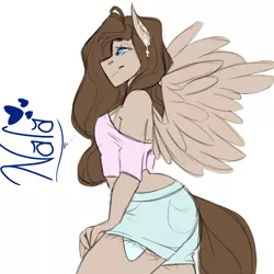 Size: 1280x1280 | Tagged: anthro, anthro oc, artist:sarah-loves-christmas, clothes, daisy dukes, derpibooru import, female, jewelry, mare, midriff, oc, oc:nala, pegasus, safe, shirt, shorts, solo, unofficial characters only