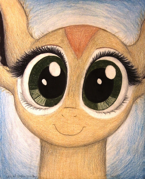 Size: 1056x1296 | Tagged: adorable face, animal in mlp form, antelope, artist:thefriendlyelephant, big ears, big eyes, bust, close-up, cute, derpibooru import, gerenuk, oc, oc:nuk, portrait, safe, smiling, solo, traditional art, unofficial characters only