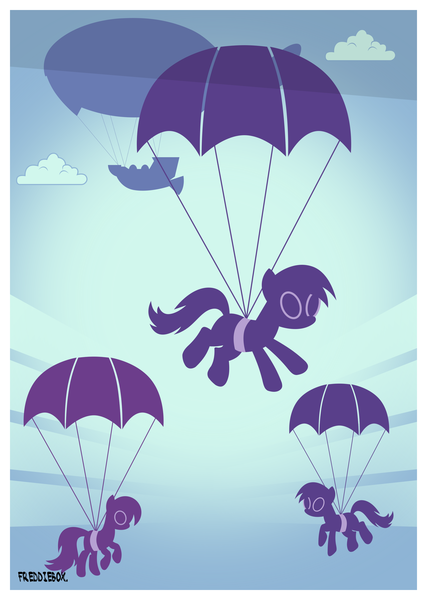 Size: 2135x3000 | Tagged: safe, artist:brony-works, derpibooru import, pony, airship, goggles, high res, parachute, poster, skydiving