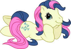 Size: 2001x1380 | Tagged: safe, artist:cloudyglow, derpibooru import, bon bon, sweetie drops, earth pony, pony, g3, g4 to g3, generation leap, looking at you, prone, simple background, smiling, solo, transparent background, vector