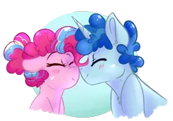 Size: 3269x2305 | Tagged: safe, artist:shiny-cooler, derpibooru import, party favor, pinkie pie, pony, blushing, eyes closed, female, high res, male, nuzzling, partypie, shipping, straight