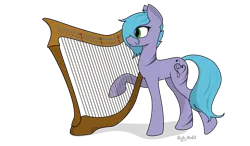 Size: 6000x3500 | Tagged: safe, artist:renderstarfall, derpibooru import, oc, oc:symphony may, unofficial characters only, earth pony, pony, absurd resolution, grand, harp, music, musical instrument, musician, orchestral, solo