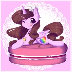 Size: 3000x3000 | Tagged: safe, artist:togeticisa, derpibooru import, oc, oc:clefficia, unofficial characters only, alicorn, pony, alicorn oc, female, mare, one eye closed, prone, solo, tongue out, wink