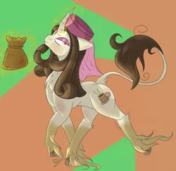 Size: 2803x2719 | Tagged: safe, artist:epicenehs, derpibooru import, oc, oc:heavenly auroma, unofficial characters only, classical unicorn, pony, unicorn, abstract background, cloven hooves, leonine tail, magic, sack, solo, unshorn fetlocks