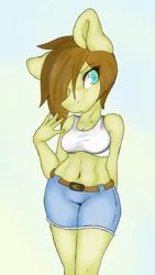 Size: 540x960 | Tagged: anthro, anthro oc, artist:xclayponyx, belly button, breasts, cleavage, clothes, derpibooru import, female, midriff, oc, safe, shorts, solo, sports bra, unofficial characters only