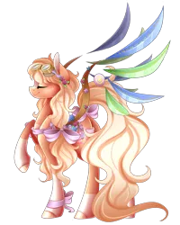 Size: 1585x1986 | Tagged: safe, artist:scarlet-spectrum, derpibooru import, oc, oc:dreamy, unofficial characters only, pony, artificial wings, augmented, bow, commission, eyes closed, female, goggles, mare, mechanical wing, raised hoof, simple background, smiling, solo, transparent background, wings