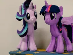 Size: 1024x768 | Tagged: safe, artist:nekokevin, derpibooru import, starlight glimmer, twilight sparkle, twilight sparkle (alicorn), alicorn, pony, unicorn, series:nekokevin's glimmy, female, irl, mare, photo, plushie, smiling, spread wings, wings