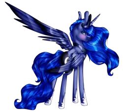 Size: 1024x940 | Tagged: safe, artist:xxmissteaxx, derpibooru import, princess luna, alicorn, pony, blushing, collaboration, crown, female, jewelry, looking back, mare, moonbutt, plot, rear view, regalia, simple background, smiling, solo, transparent background