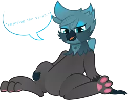 Size: 5665x4433 | Tagged: suggestive, artist:plone, derpibooru import, oc, oc:plonepone, unofficial characters only, gryphon, absurd resolution, bedroom eyes, featureless crotch, griffonized, maple leaf, paws, simple background, species swap, speech, transparent background, underpaw