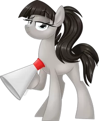 Size: 1024x1251 | Tagged: safe, artist:kellythedrawinguni, derpibooru import, oc, oc:curtain call, unofficial characters only, earth pony, pony, female, mare, megaphone, simple background, solo, transparent background