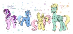 Size: 4786x2235 | Tagged: safe, artist:lavendersweet69, derpibooru import, fluttershy, starlight glimmer, trixie, zephyr breeze, pegasus, pony, unicorn, absurd resolution, chest fluff