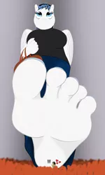 Size: 3000x5000 | Tagged: absurd resolution, anthro, artist:fifofun, barefoot, derpibooru import, feet, fetish, food, foot fetish, foot focus, giantess, macro, micro, oc, oc:striker blue, offscreen character, plantigrade anthro, pov, suggestive, tiny, unofficial characters only