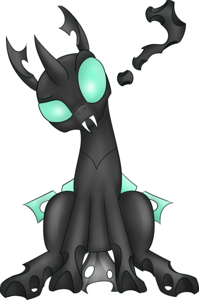 Size: 1750x2635 | Tagged: artist:waffleberry, changeling, derpibooru import, exploitable, question mark, safe, simple background, sitting, solo, transparent background