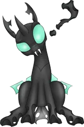 Size: 1750x2635 | Tagged: artist:waffleberry, changeling, derpibooru import, exploitable, question mark, safe, simple background, sitting, solo, transparent background