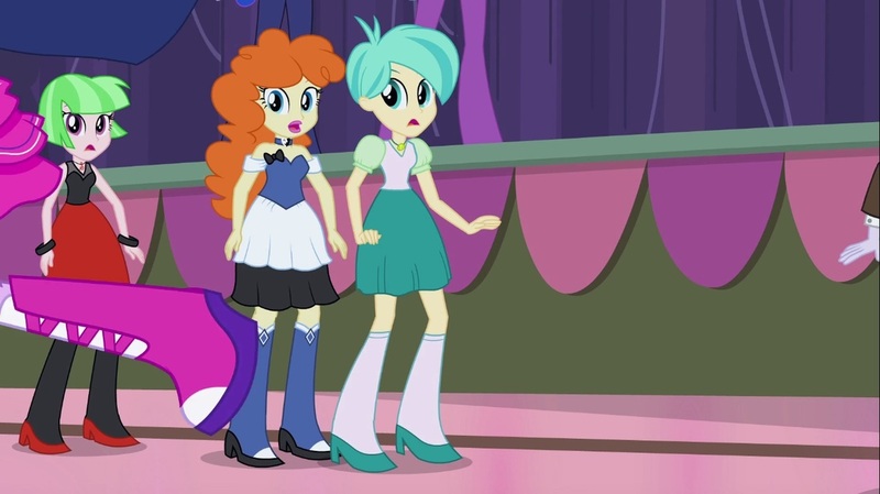 Size: 1100x618 | Tagged: safe, derpibooru import, screencap, golden hazel, heath burns, princess celestia, princess luna, tennis match, twilight sparkle, watermelody, equestria girls, equestria girls (movie), boots, bracelet, fall formal outfits, high heel boots, jewelry, offscreen character, principal celestia, raised leg, twilight ball dress, vice principal luna