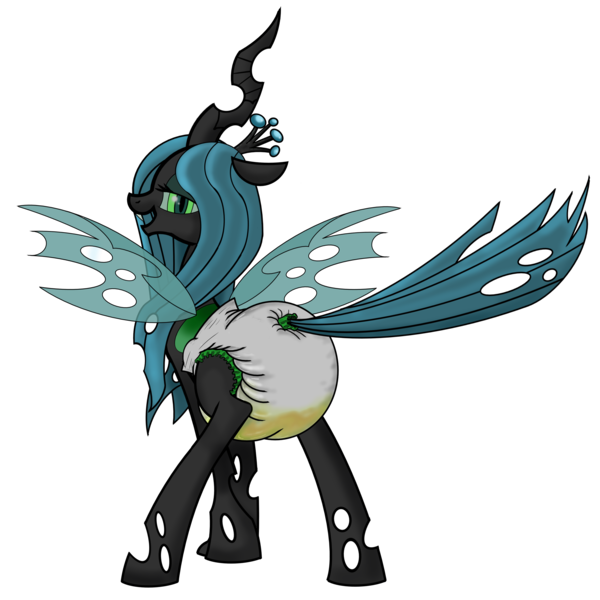 Size: 3400x3400 | Tagged: artist:jay dee, derpibooru import, diaper, diaper fetish, edit, editor:hodgepodgedl, poofy diaper, queen chrysalis, questionable, simple background, transparent background, urine, wet diaper