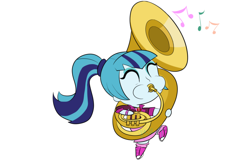 Size: 3000x2000 | Tagged: safe, artist:vcm1824, derpibooru import, sonata dusk, equestria girls, chibi, cute, eyes closed, musical instrument, simple background, solo, sonatabetes, sousaphone, transparent background