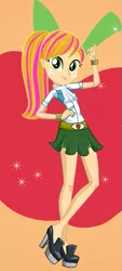 Size: 267x591 | Tagged: safe, derpibooru import, oc, oc:apple gem, unofficial characters only, equestria girls, clothes, cute, freckles, high heels, legs, miniskirt, ponytail, shirt, shoes, skirt, starsue, white scarf