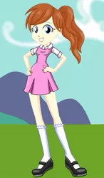 Size: 349x599 | Tagged: safe, derpibooru import, oc, oc:nicole, unofficial characters only, equestria girls, clothes, dress, kneesocks, mary janes, pink dress, socks, starsue, white socks