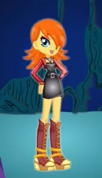 Size: 341x591 | Tagged: safe, derpibooru import, oc, oc:dj blast3r, unofficial characters only, equestria girls, black dress, boots, clothes, dress, high heel boots, red coat, starsue