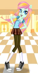 Size: 295x559 | Tagged: safe, artist:starsue.net, derpibooru import, oc, oc:spunky sport, unofficial characters only, equestria girls, clothes, converse, cute, leggings, miniskirt, pleated skirt, shoes, skirt, socks, solo, starsue, tennis shoes, white socks